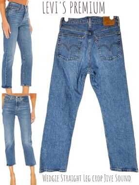 Levi's Women's Premium Wedgie Straight Leg Blue Jeans Cropped Jive Sound W25 L26
